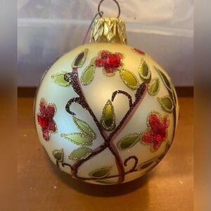 Vintage Glass Christmas Bauble Medium Floral Multicolor Ornament Decor 3"